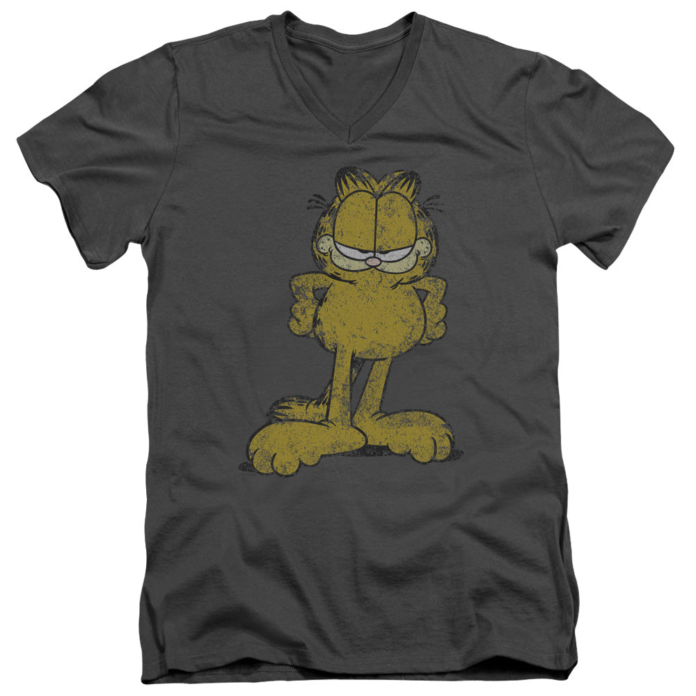 Garfield Big Ol Cat Mens Slim Fit V-Neck T Shirt Charcoal