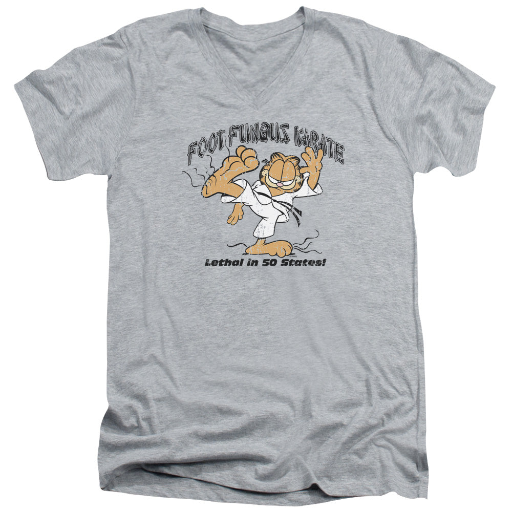 Garfield Foot Fungus Karate Mens Slim Fit V-Neck T Shirt Athletic Heather
