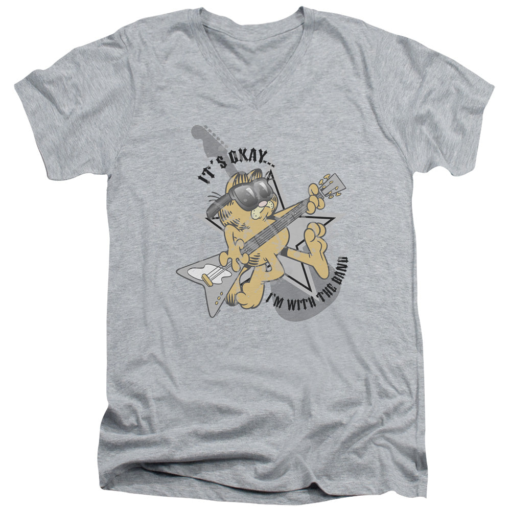 Garfield Im With the Band Mens Slim Fit V-Neck T Shirt Athletic Heather