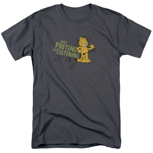 Garfield Just Pretend Im Listening Mens T Shirt Charcoal