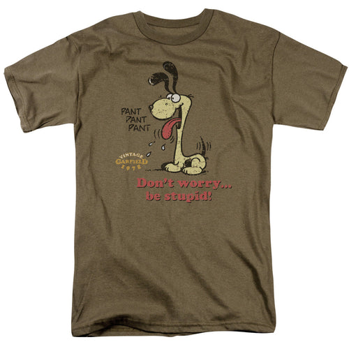 Garfield Dont Worry Be Stupid Mens T Shirt Safari Green