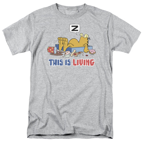 Garfield This Is Living Mens T Shirt Athletic Heather
