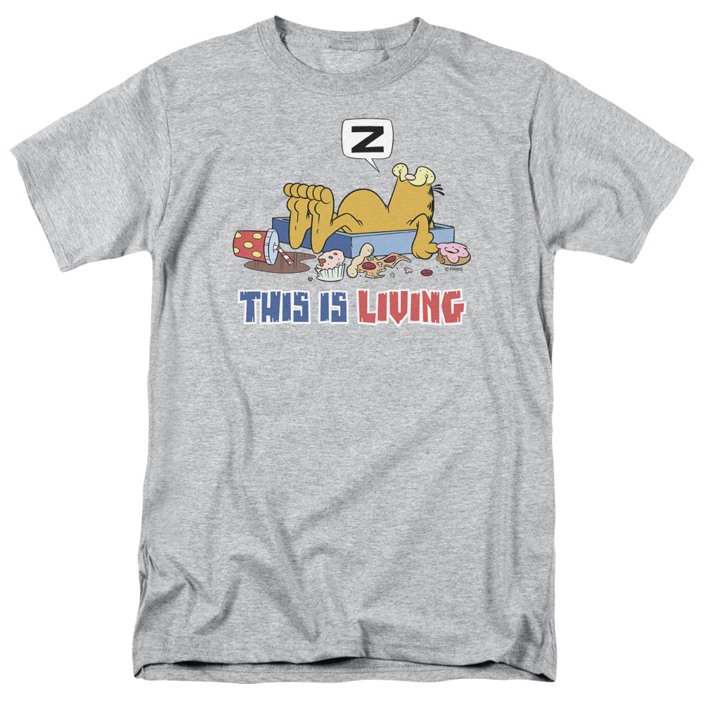 Garfield This Is Living Mens T Shirt Athletic Heather
