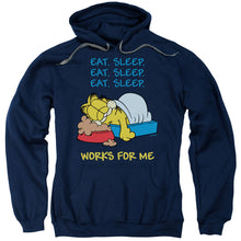 Load image into Gallery viewer, Garfield Works For Me Mens Hoodie Navy
