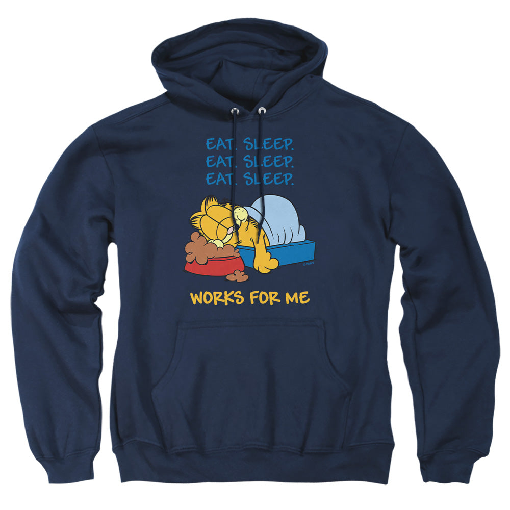 Garfield Works For Me Mens Hoodie Navy