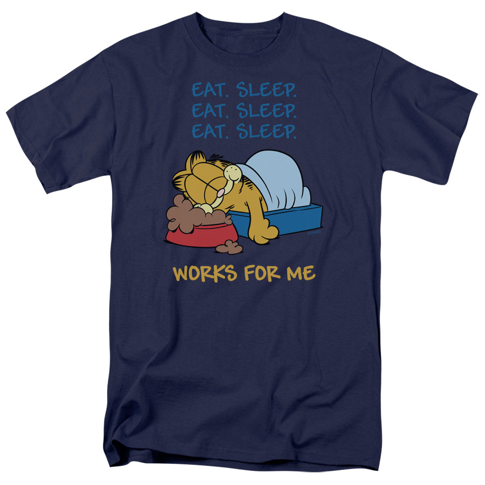 Garfield Works for Me Mens T Shirt Navy Blue