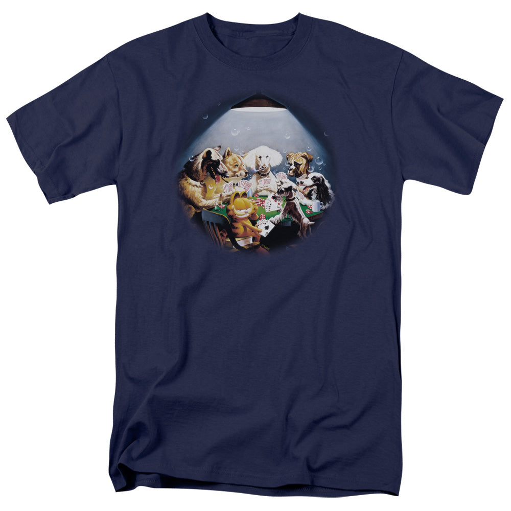 Garfield Playing With The Big Dogs Mens T Shirt Navy