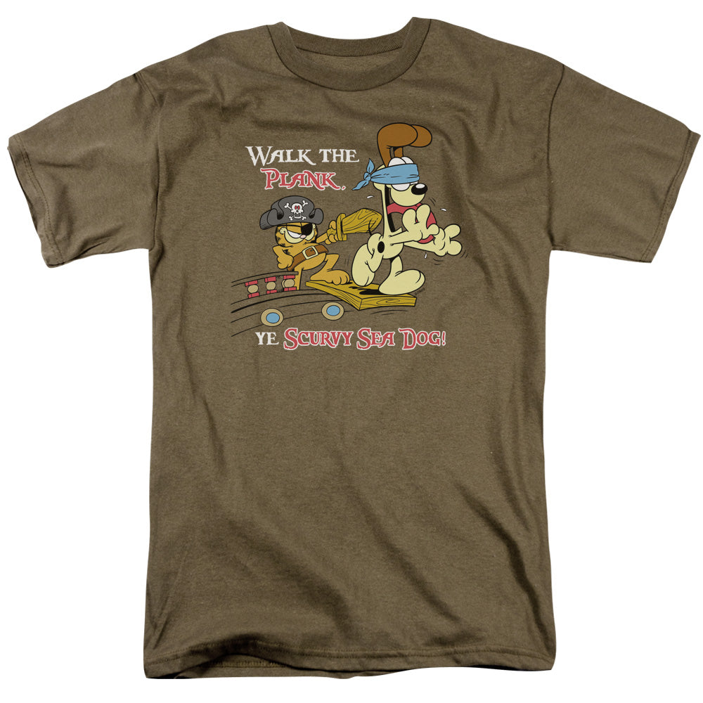 Garfield Walk The Plank Mens T Shirt Safari Green