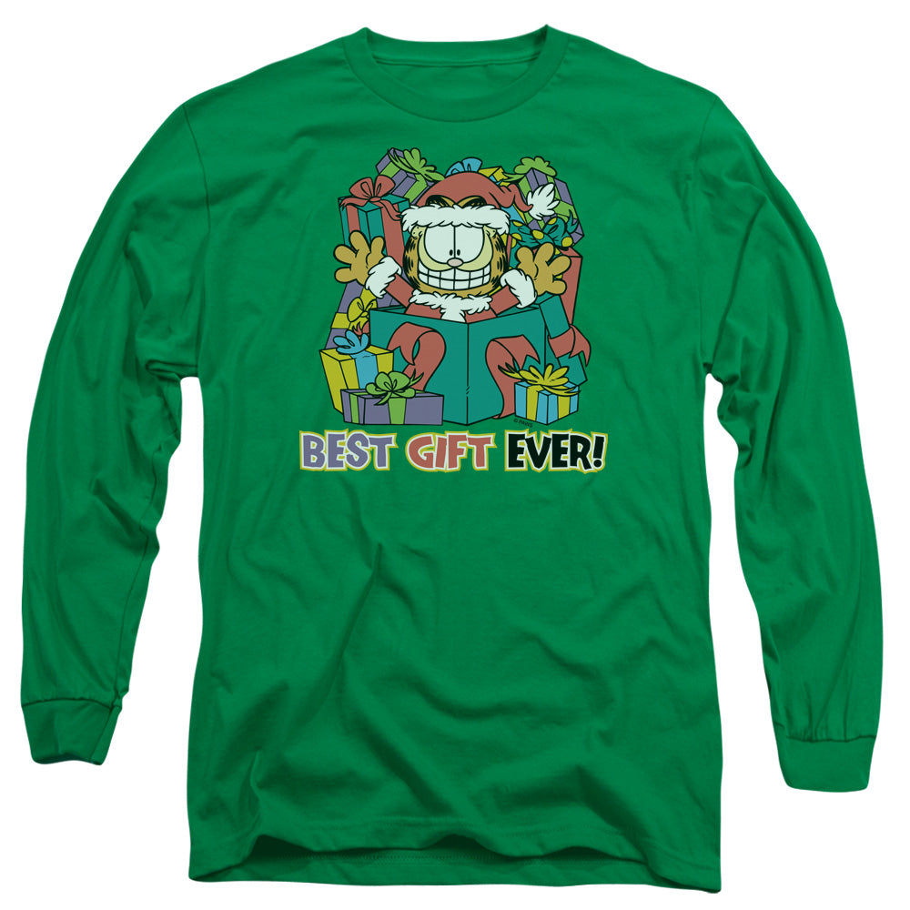Garfield Best Gift Ever Mens Long Sleeve Shirt Kelly Green Officially Licensed