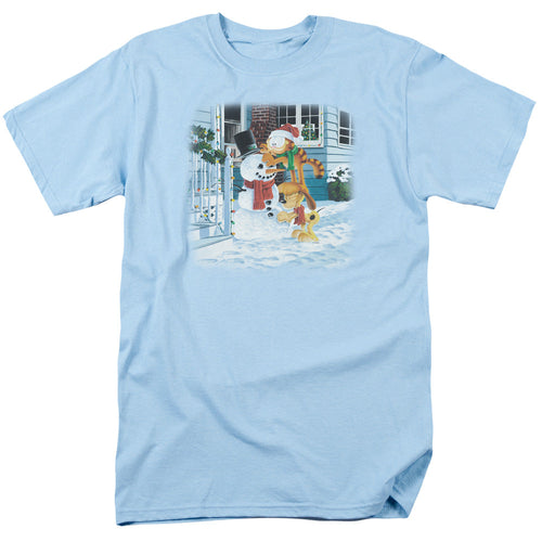 Garfield Snow Fun Mens T Shirt Light Blue