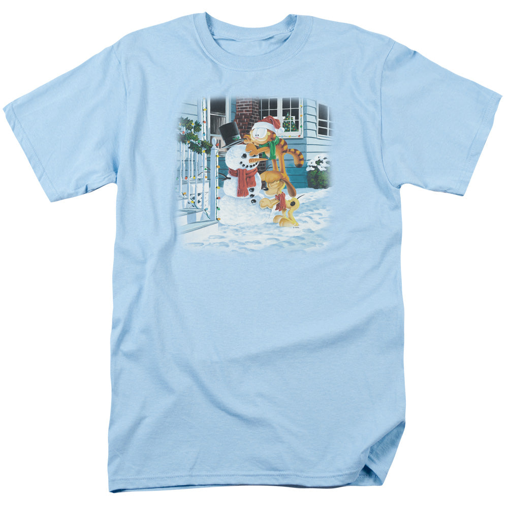 Garfield Snow Fun Mens T Shirt Light Blue