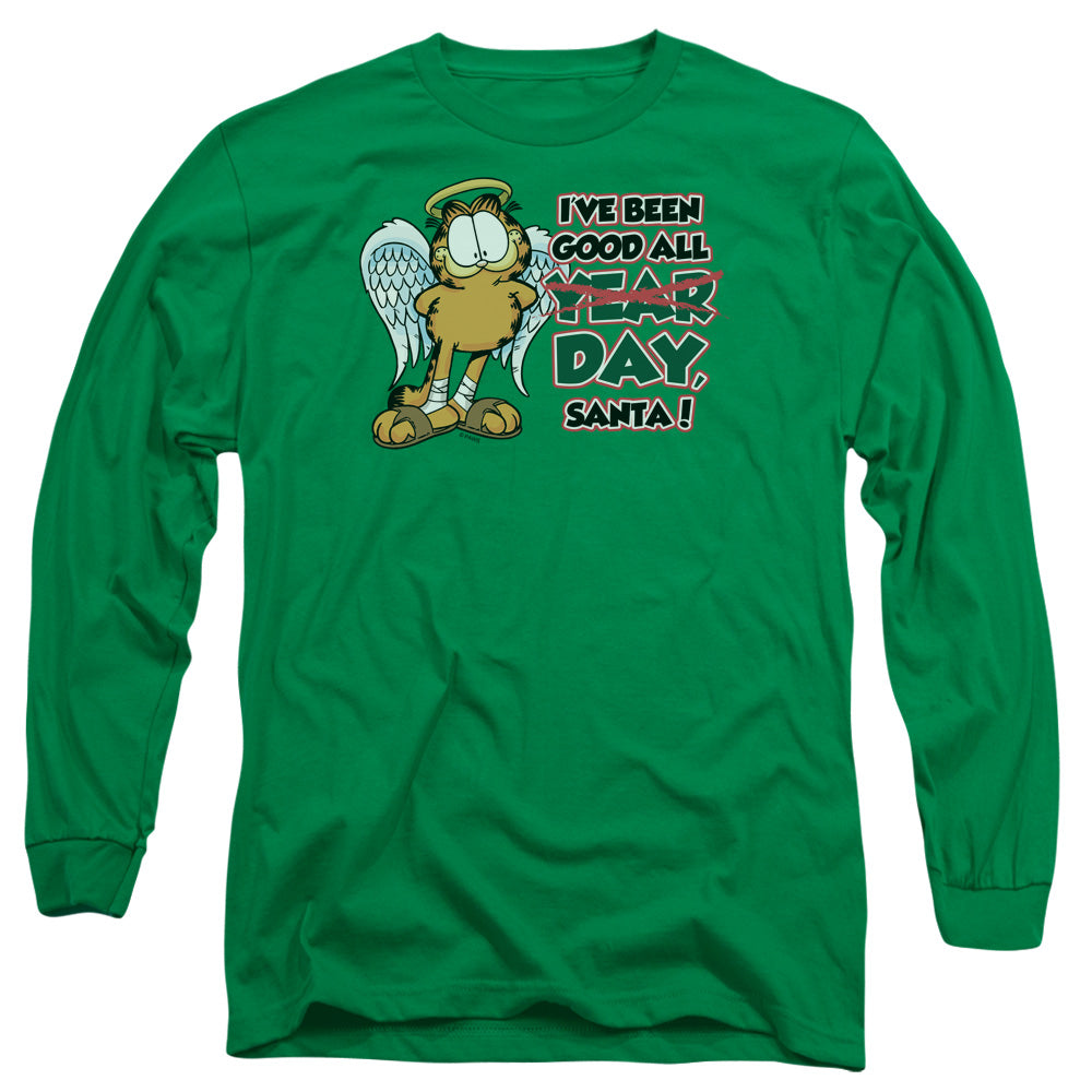Garfield Ive Been Good Mens Long Sleeve Shirt Kelly Green Officially Licensed