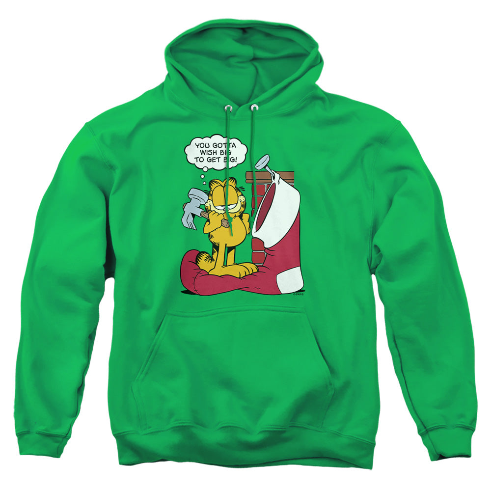 Garfield Wish Big Mens Hoodie Kelly Green