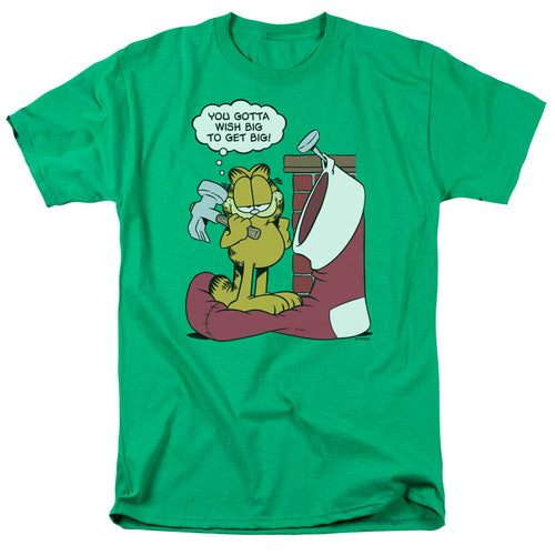 Garfield Wish Big Mens T Shirt Kelly Green