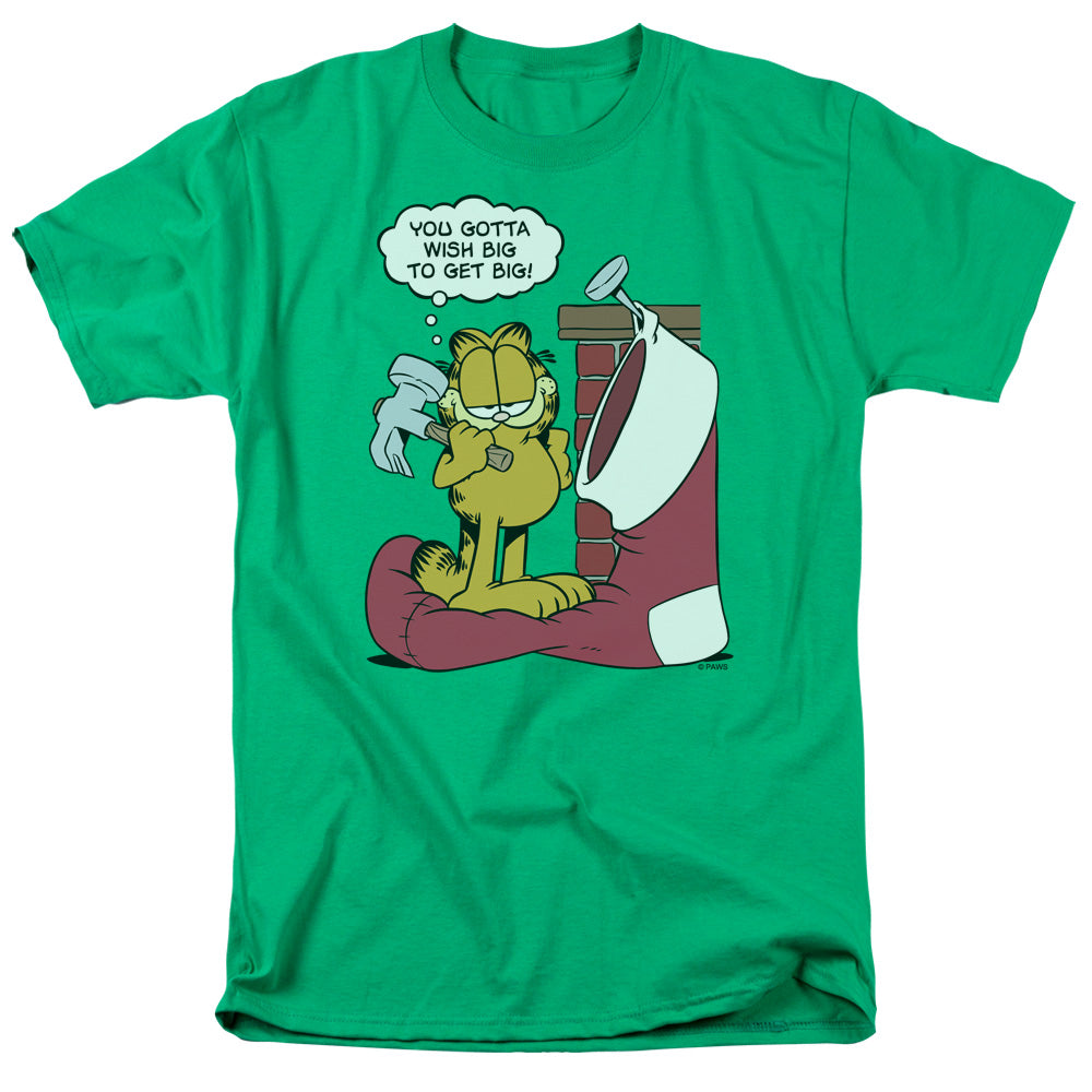 Garfield Wish Big Mens T Shirt Kelly Green