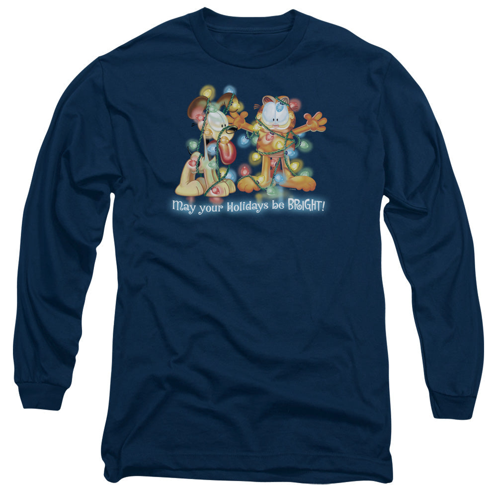 Garfield Bright Holidays Mens Long Sleeve Shirt Navy Officially Licensed