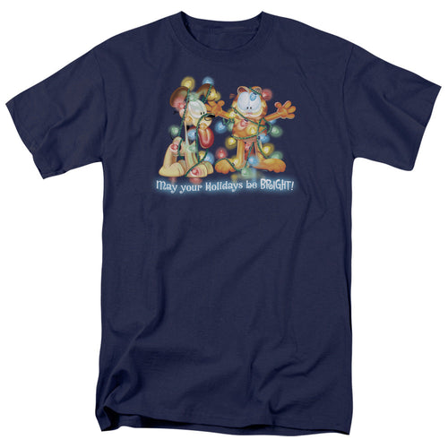 Garfield Bright Holidays Mens T Shirt Navy Blue