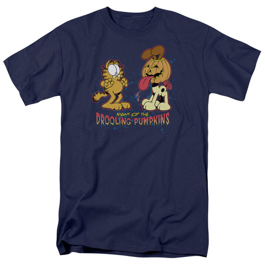Garfield Drooling Pumpkins Mens T Shirt Navy Blue