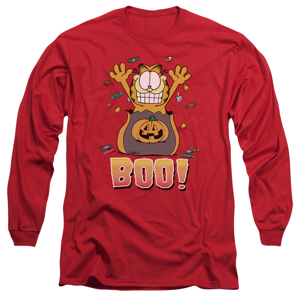 Garfield Boo! Mens Long Sleeve Shirt Red Officially Licensed