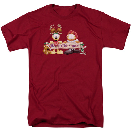 Garfield Christmas Banner Mens T Shirt Cardinal
