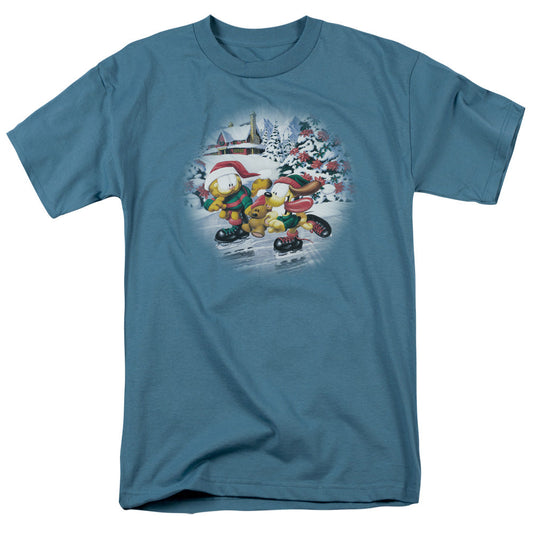 Garfield Ice Skating Mens T Shirt Slate