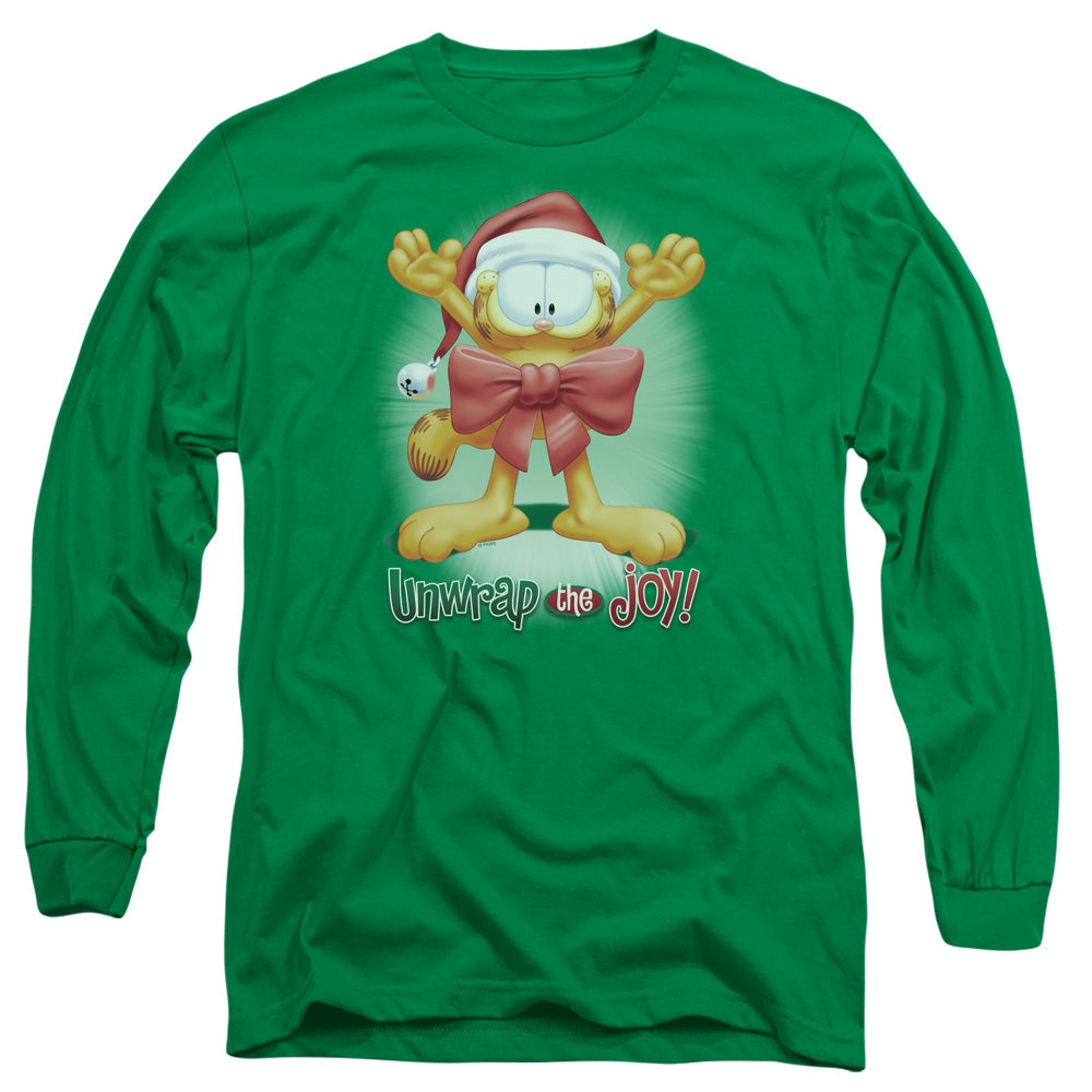 Garfield Unwrap The Joy! Mens Long Sleeve Shirt Kelly Green Officially Licensed