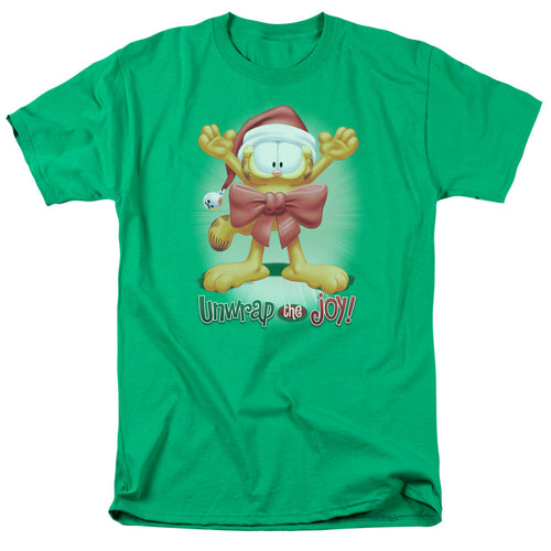 Garfield Unwrap The Joy! Mens T Shirt Kelly Green