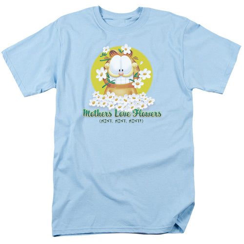 Garfield Mothers Love Flowers Mens T Shirt Light Blue