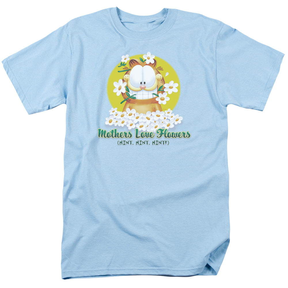 Garfield Mothers Love Flowers Mens T Shirt Light Blue