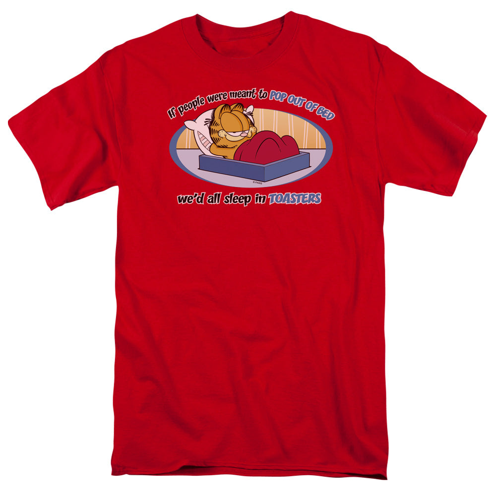 Garfield Pop Out Of Bed Mens T Shirt Red