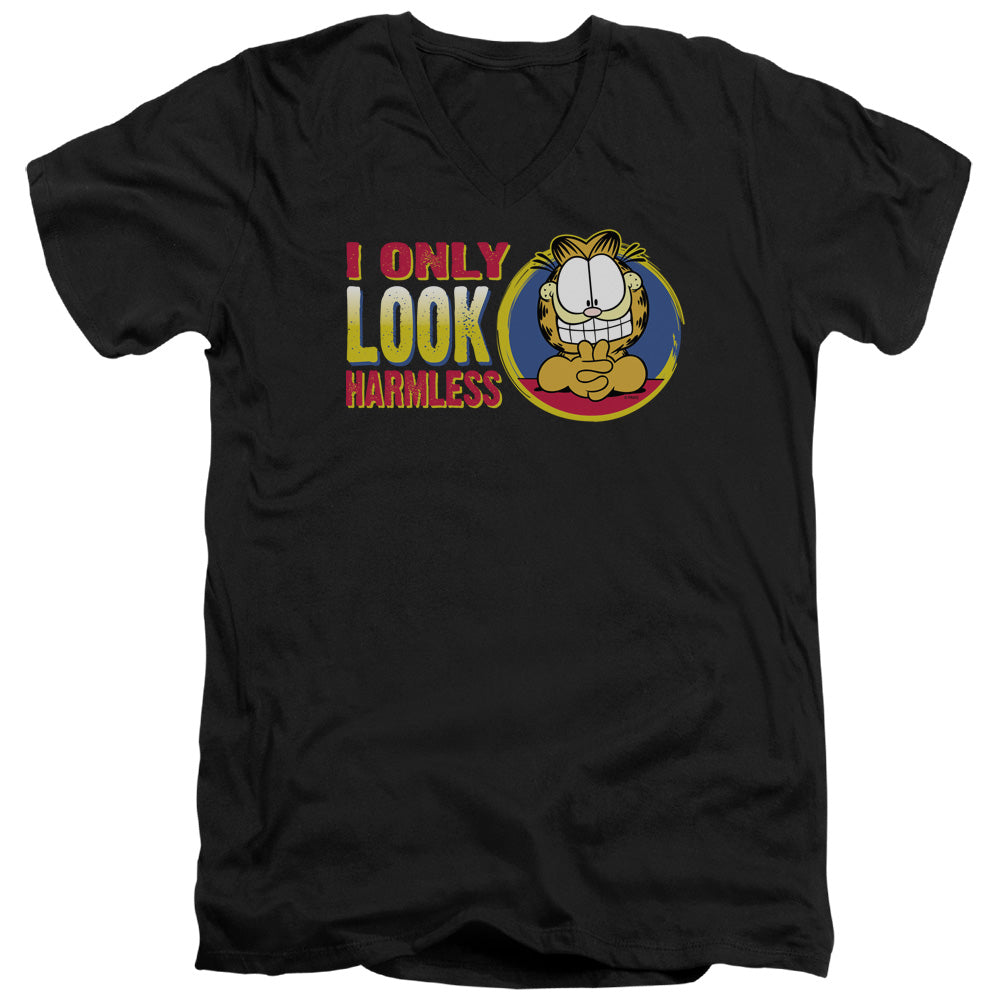 Garfield I Only Look Harmless Mens Slim Fit V-Neck T Shirt Black