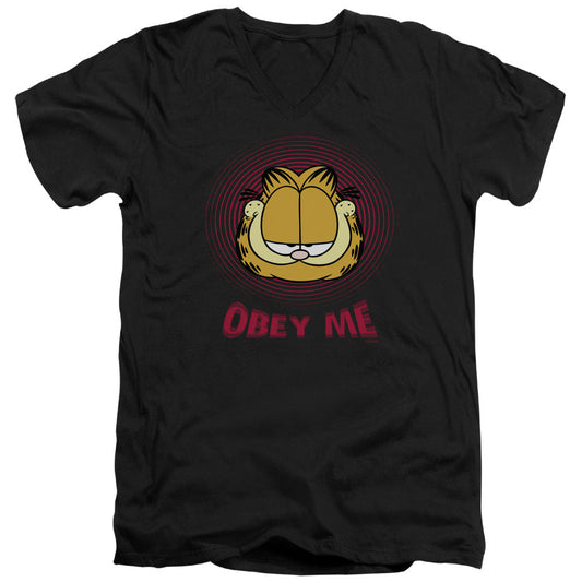Garfield Obey Me Mens Slim Fit V-Neck T Shirt Black