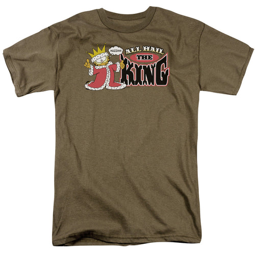 Garfield All Hail The King Mens T Shirt Safari Green