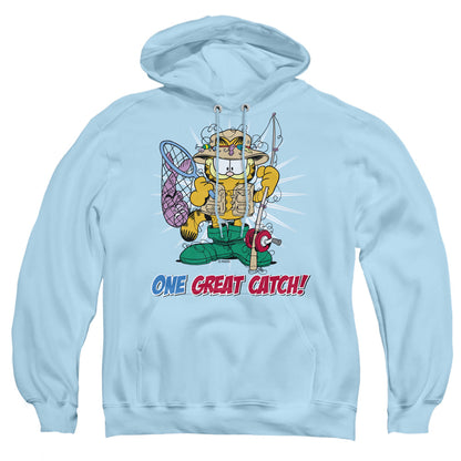 Garfield One Great Catch Mens Hoodie Light Blue