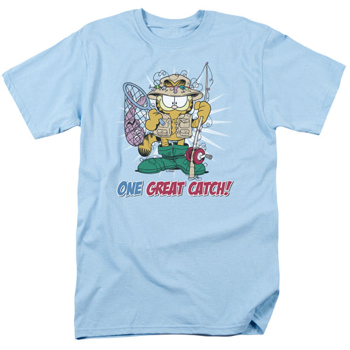 Garfield One Great Catch Mens T Shirt Light Blue
