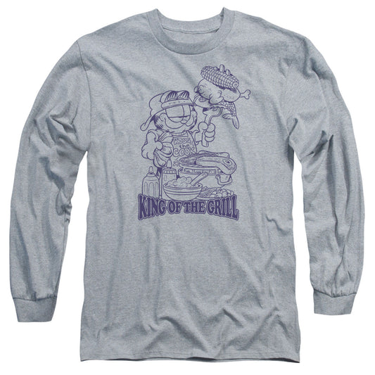 Garfield King Of The Grill Mens Long Sleeve Shirt Athletic Heather Officially Licensed