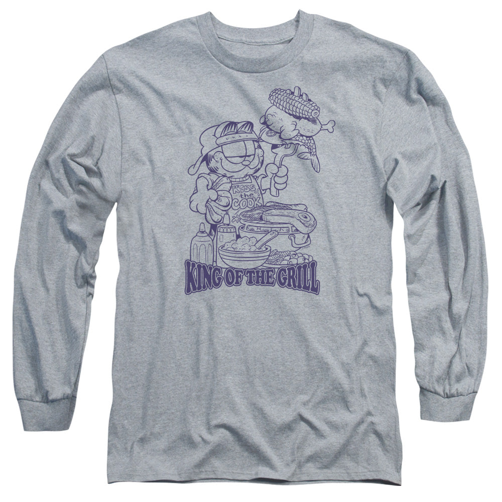Garfield King Of The Grill Mens Long Sleeve Shirt Athletic Heather Officially Licensed