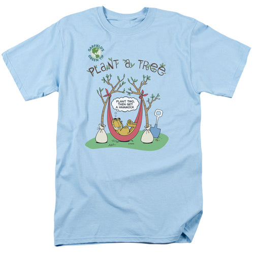 Garfield Plant A Tree Mens T Shirt Light Blue