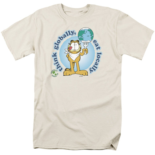 Garfield Think Globally Mens T Shirt Cream