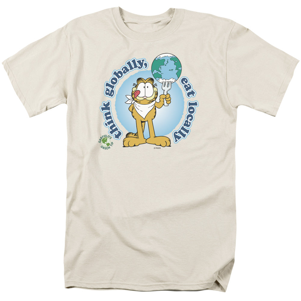 Garfield Think Globally Mens T Shirt Cream