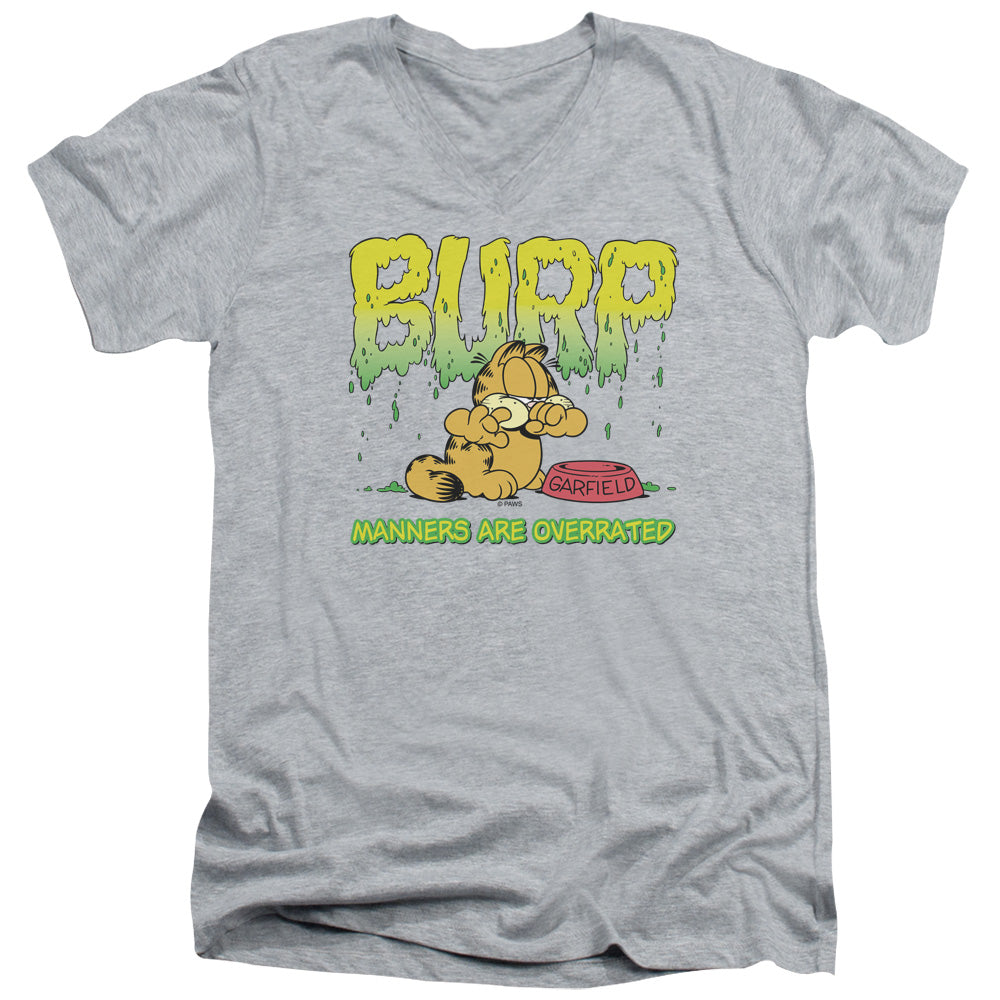 Garfield Manners Mens Slim Fit V-Neck T Shirt Athletic Heather