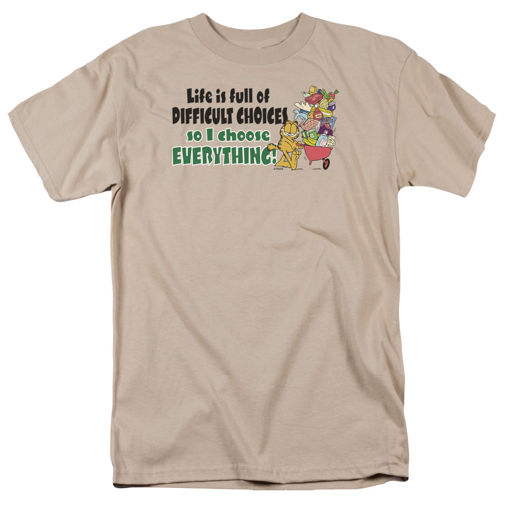 Garfield Difficult Choices Mens T Shirt Sand