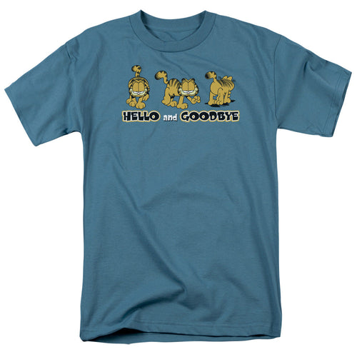 Garfield Hello And Goodbye Mens T Shirt Slate