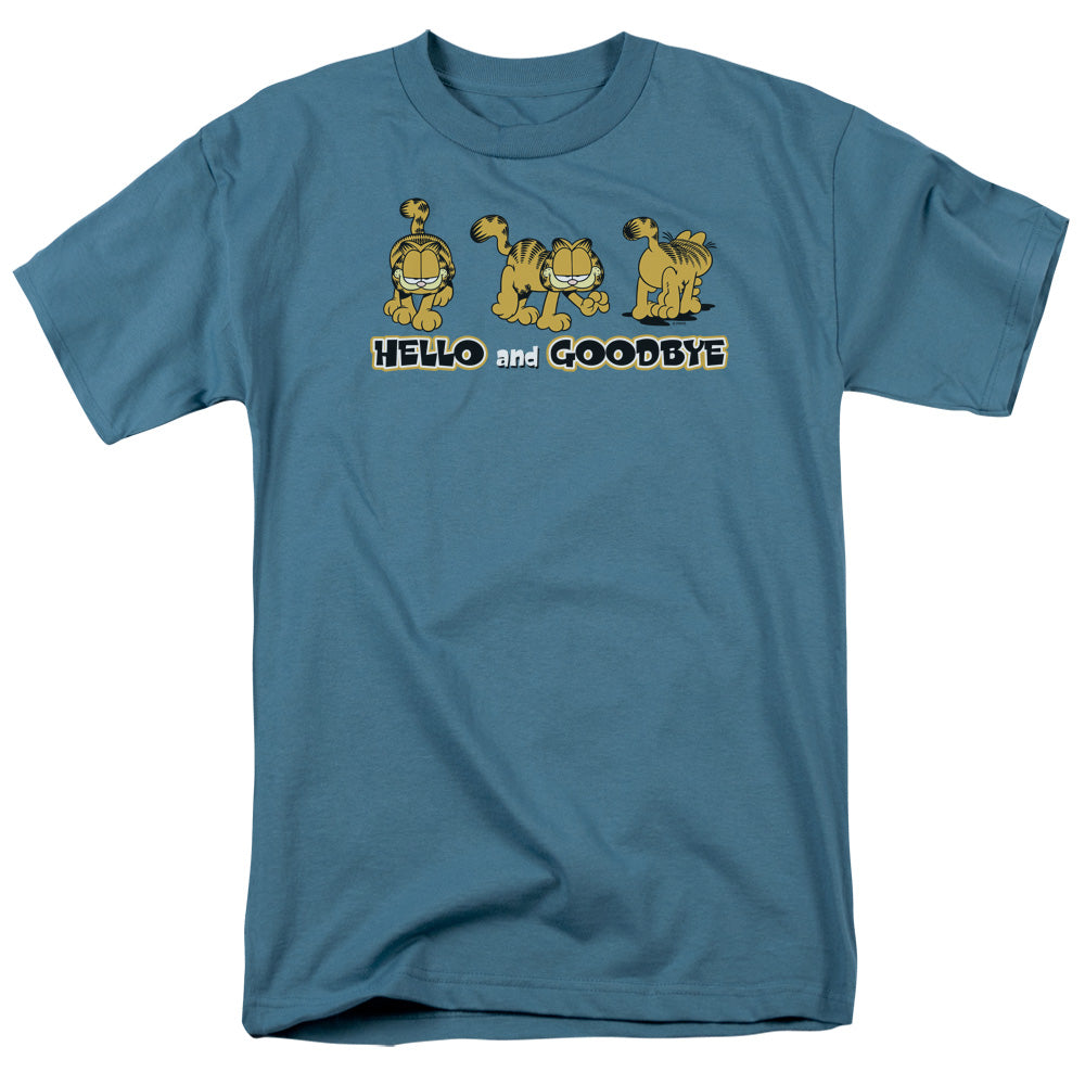 Garfield Hello And Goodbye Mens T Shirt Slate
