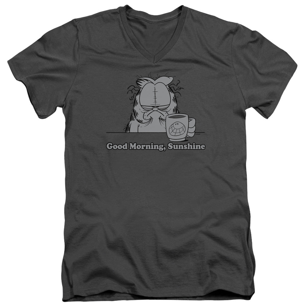Garfield Good Morning Sunshine Mens Slim Fit V-Neck T Shirt Charcoal