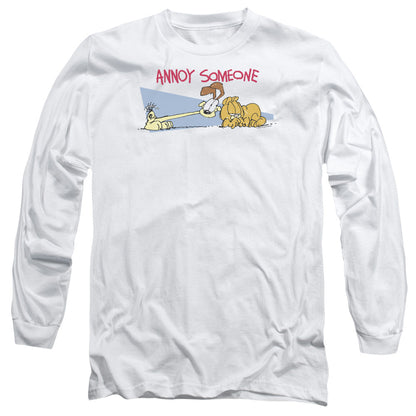 Garfield Annoy Someone Mens Long Sleeve Shirt White Officially Licensed