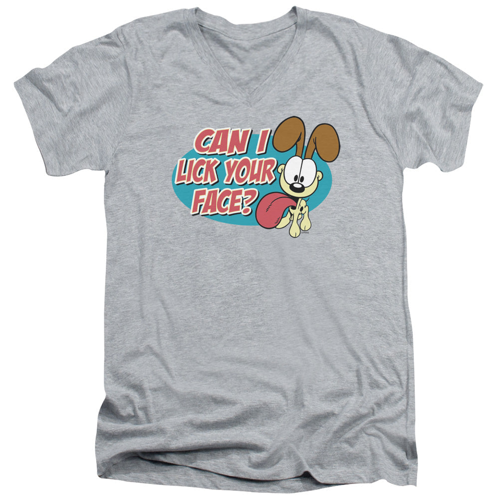 Garfield Question Mens Slim Fit V-Neck T Shirt Athletic Heather