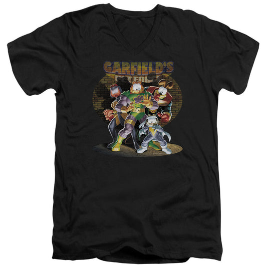 Garfield Spotlight Mens Slim Fit V-Neck T Shirt Black