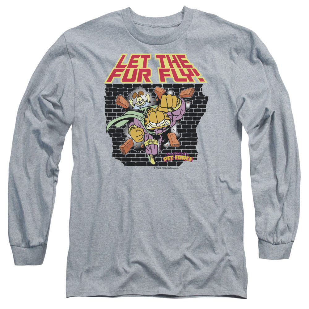 Garfield Let The Fur Fly Mens Long Sleeve Shirt Athletic Heather Officially Licensed