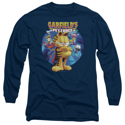 Garfield Dvd Art Mens Long Sleeve Shirt Navy Officially Licensed